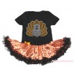 Thanksgiving Black Baby Bodysuit Orange White Dots Black Pettiskirt & Sparkle Rhinestone Turkey Print JS4740